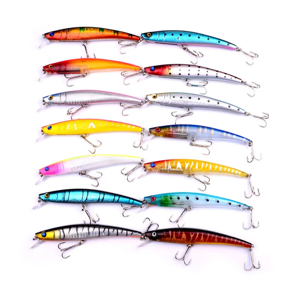 

14PCS Sea Fishing Minnow Crankbait Crank Saltwater Fish Bass lure hook baits 11.5cm/11g