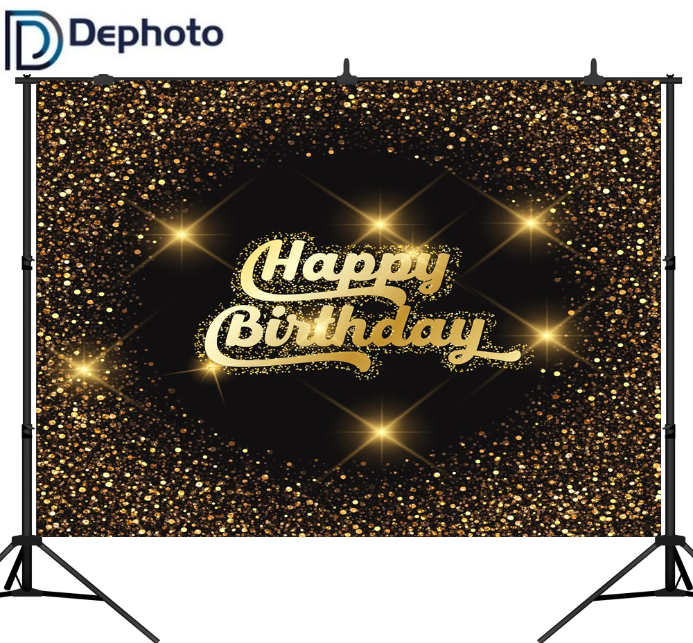 

DePhoto Gold Glitter Photography Background Happy Birthday Party Customized Photography Backdrops Props For Photo Studio