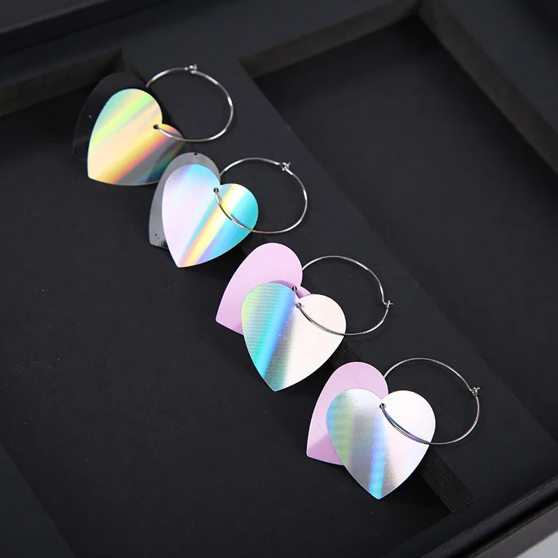 

Pink Black & Colorful Fancy Acrylic Heart Slices Big Silver Plated Piercing Hoop Women Dangle Earrings Drop Earrings 3 Types