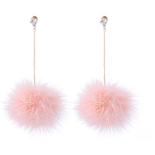 Pink Ювелирные изделия Manxiuni, модные серьги из меха норки для женщин, серьги-гвоздики, длинные серьги с фианитами - Окраска металла: Pink
