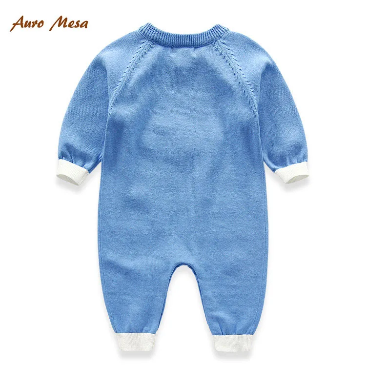 Милый детский вязаный комбинезон голубой Цельный Мягкий с дельфином для