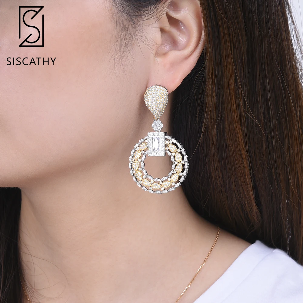 Женские классические геометрические серьги SISCATHY 35*61 мм круглый полый кулон