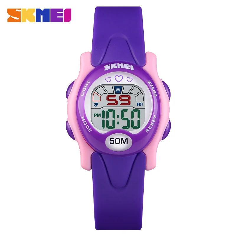 purple Kids Watches SKMEI детские часы водонепроницаемые спортивные наручные часы с хронографом Роскошные светящиеся цифровые часы для детей будильник Montre Enfant - Цвет: purple Kids Watches