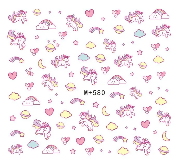 Новый 5 листов 9 типов милый Единорог дети мультфильм клейкий стикер ногтей