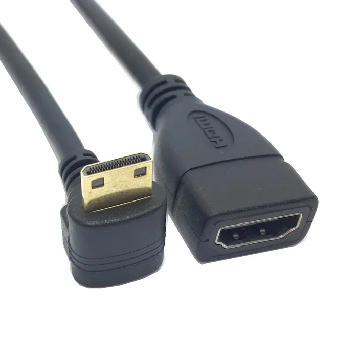 90 градусов вниз прямоугольный мини HDMI штекер к HDMI Женский адаптер кабель 10 см черный