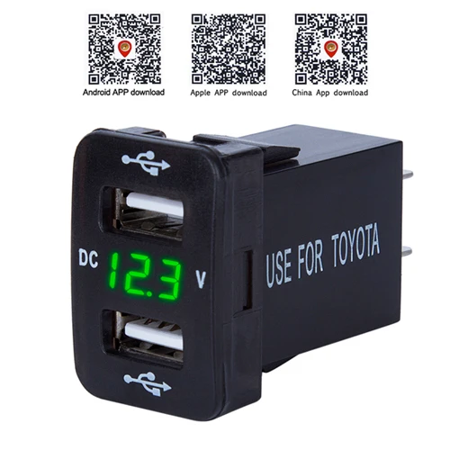 Green DC 12-24 в двойной USB порт автомобильное зарядное устройство адаптер для зарядки розетка адаптер питания с светодиодный цифровой вольтметр метр монитор для Toyota - Название цвета: Green