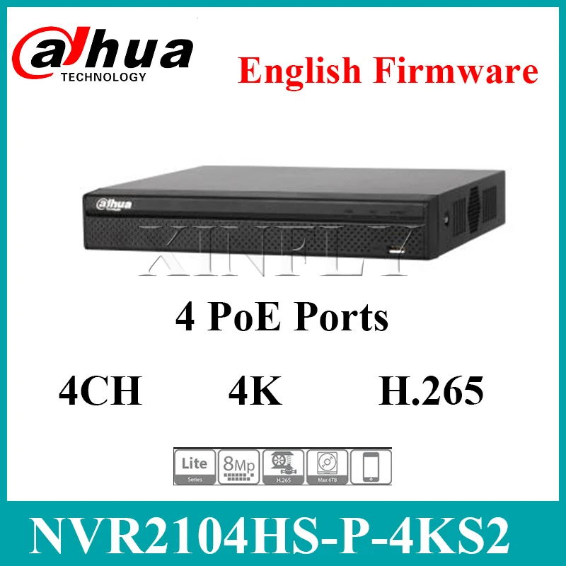 Dahua NVR2104HS-P-4KS2 4CH POE сетевой видеорегистратор с 1 интерфейсом SATA 2USB жестким диском