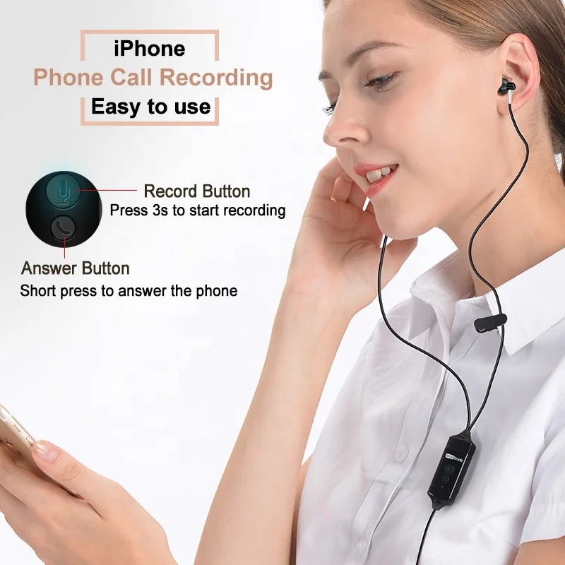 Гарнитура с диктофоном для iPhone звонков WhatsApp Skype Facebook QQ WeChat запись голоса наушники