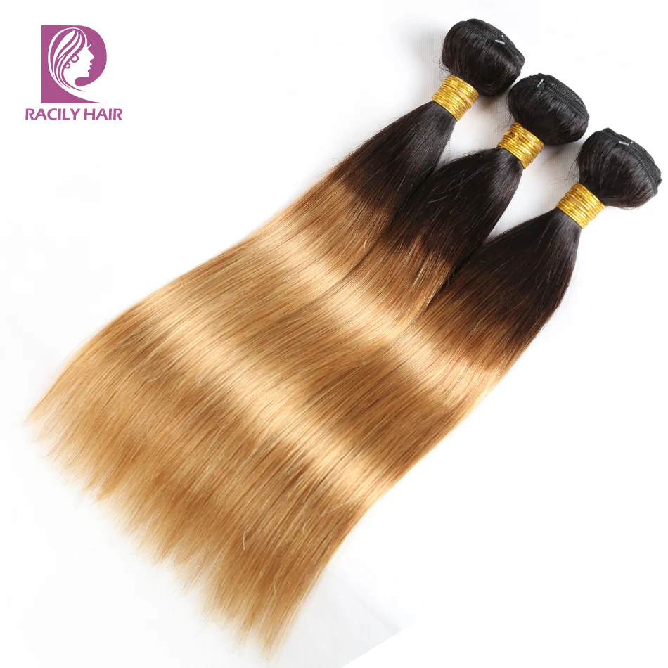 Racily Hair T1B/27, перуанские прямые волосы, пряди с закрытием, блонд, Омбре, Remy, человеческие вплетаемые волосы, 3/4 пряди на шнуровке
