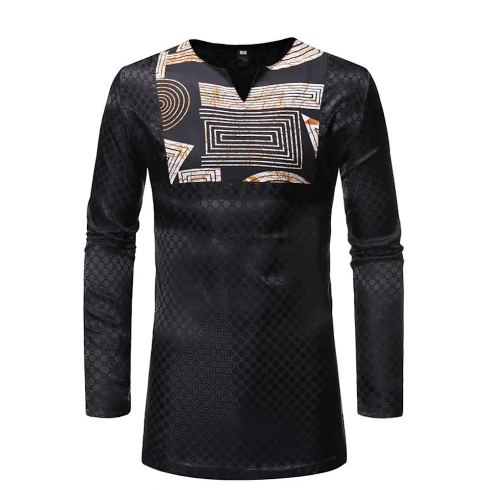 Dashiki-Black BOHISEN Африканский принт мужская одежда Дашики юбка длинный рукав Vogue v-образным вырезом мужские топы одежда африканская официальная одежда для мужчин - Цвет: Dashiki-Black