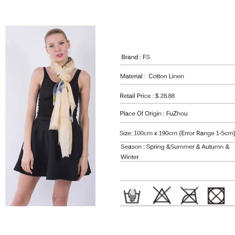 Женский Длинный хлопковый шарф FS большой с цветочным принтом зимний 2018 |