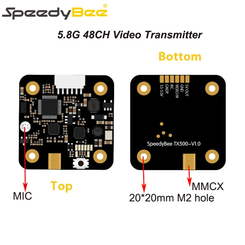 Встроенный микрофон SpeedyBee Speedy Bee TX500 SPEEDYBEE 5 8g 48CH 20/200/500 МВт видеопередатчик с