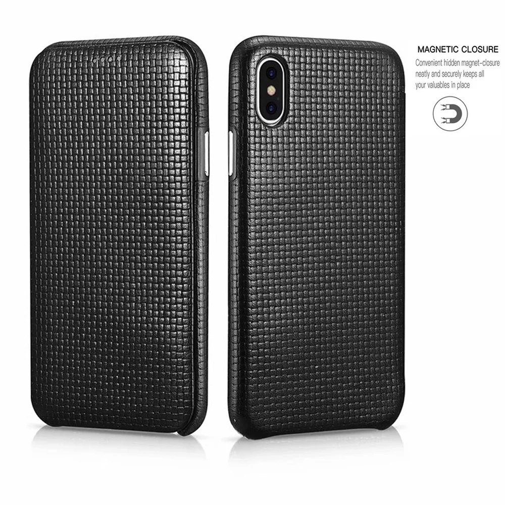 Icarer для iPhone X чехлы телефонов из натуральной кожи Магнитный Флип кошелек чехол Apple