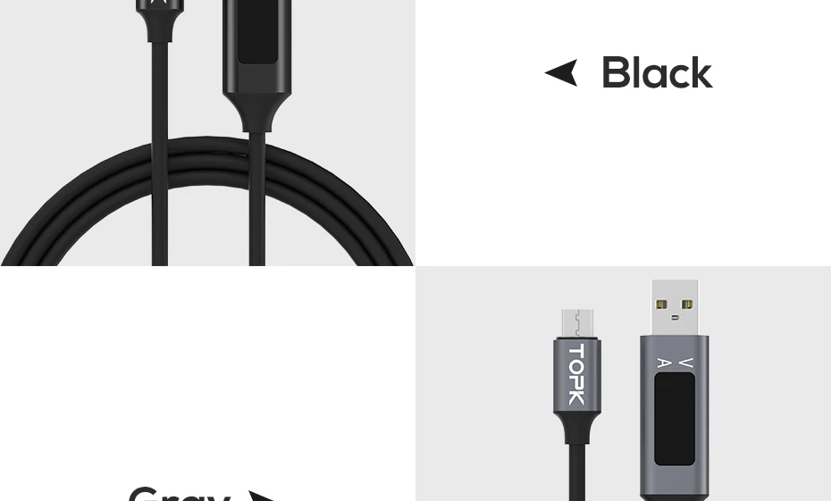 TOPK 1 м Micro USB кабель напряжение и ток дисплей синхронизации данных USB кабель для samsung Xiaomi huawei кабель Microusb