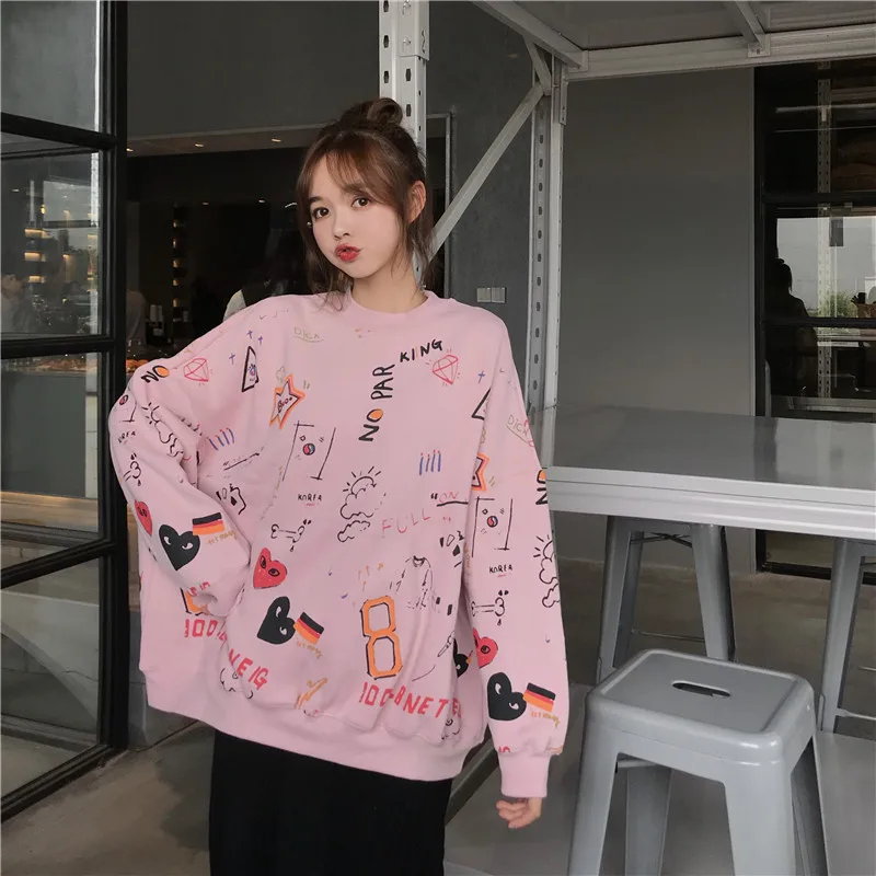 Женские кофты японский Harajuku Ulzzang граффити печатных рукав летучая мышь Толстовка