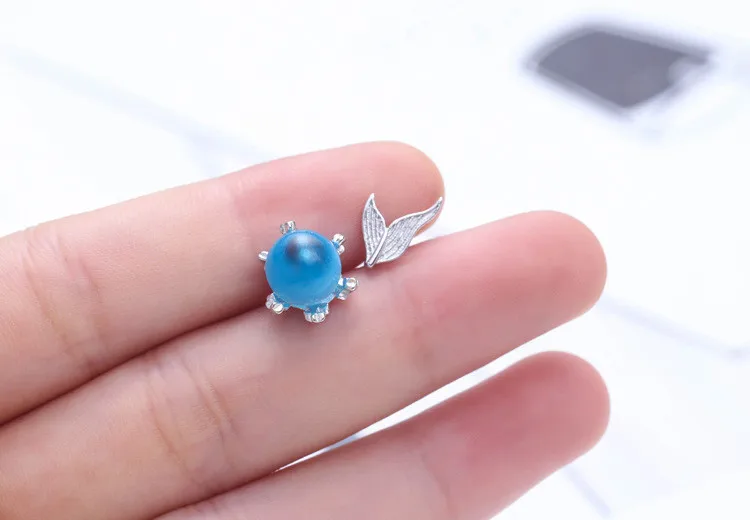 Earring Русалка пузырь студенческий свежий Русалка слеза рыбий хвост 925 пробы Серебряный темперамент Женский модный изменяемый Размер браслеты SBR072 - Окраска металла: Earring