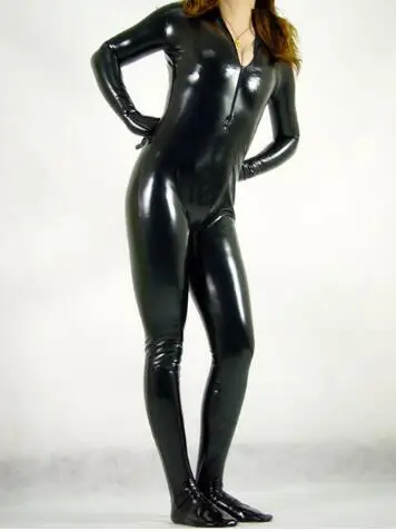 

Черный Блестящий Комбинезон-кошка BetterParty с металлическим боди зентай на молнии спереди