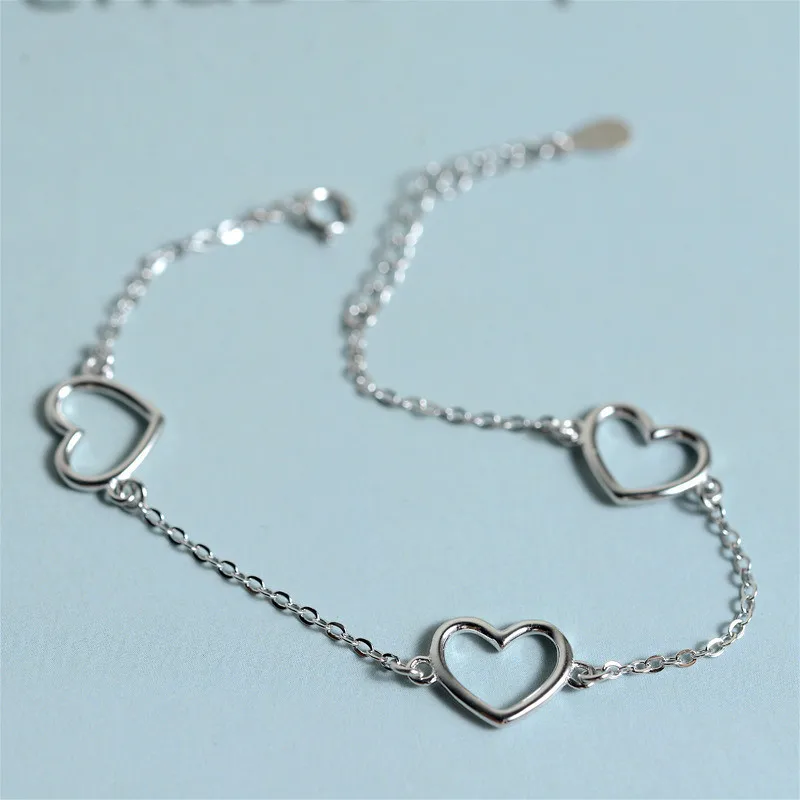 Flyleaf 925 Sterling Silver Heart-shaped Hollow Bracelets For Women Simple Fashion Fine Jewelry Girl Charm &amp Bangles | Украшения и