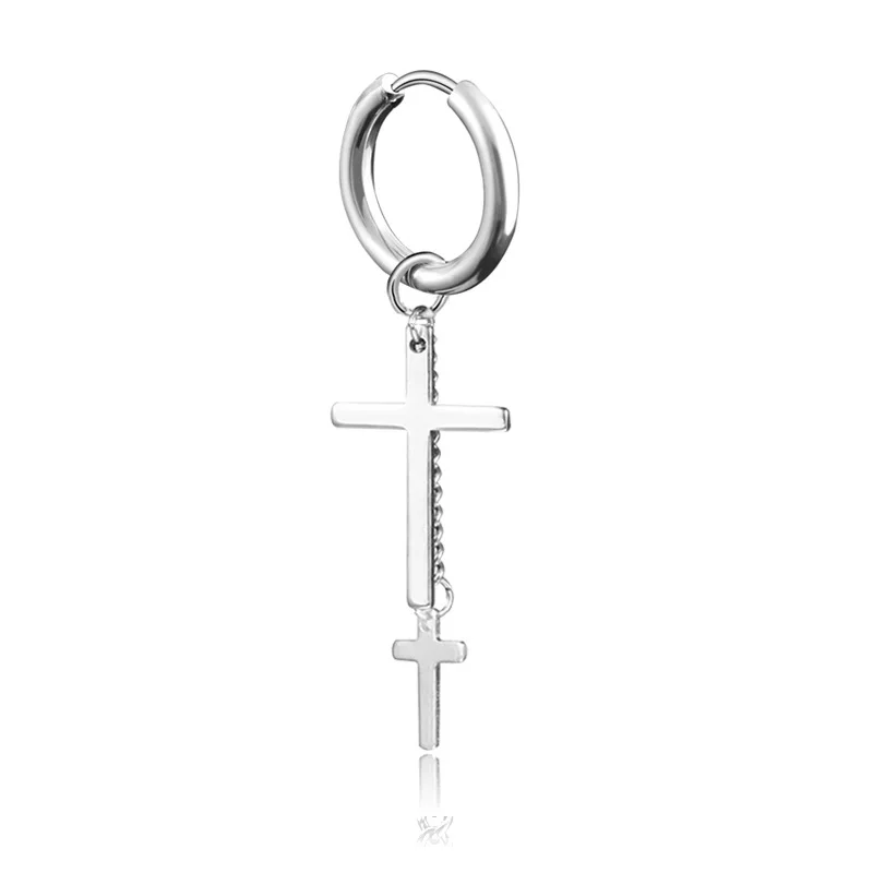 cross 1silver Utimtree, панк, мужские серьги-гвоздики, круглые, с кисточками, для мужчин, маленькие, распятие, манжета, серьги из нержавеющей стали, хип-хоп, мужские ювелирные изделия - Окраска металла: cross 1silver