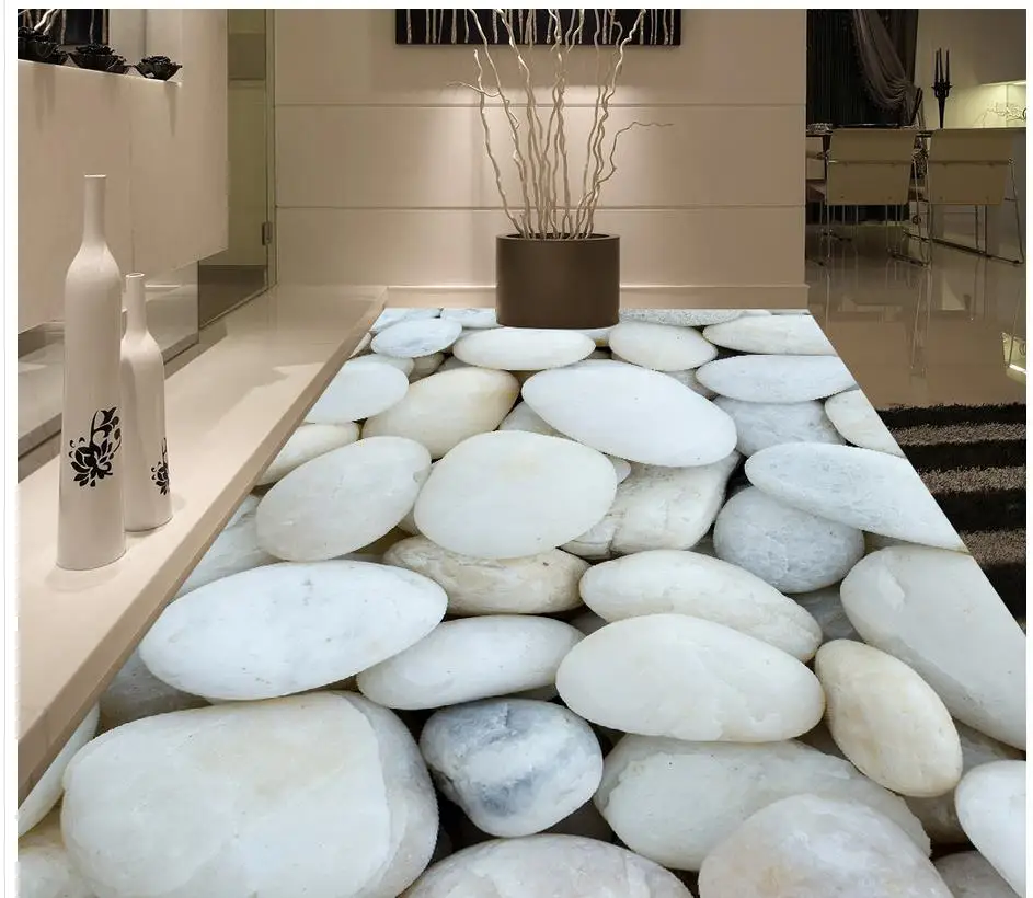 Фотообои для пола водонепроницаемые 3D обои с белым камнем ванной комнаты