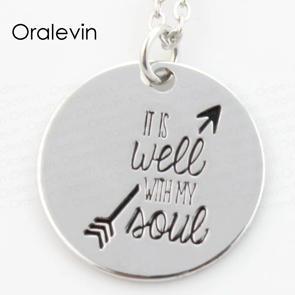 

Wholesale IT IS WELL WITH MY SOUL Inspirational Engraved Pendant Charms Necklace Gift Jewelry 22MM, 10Pcs/Lot, #LN178