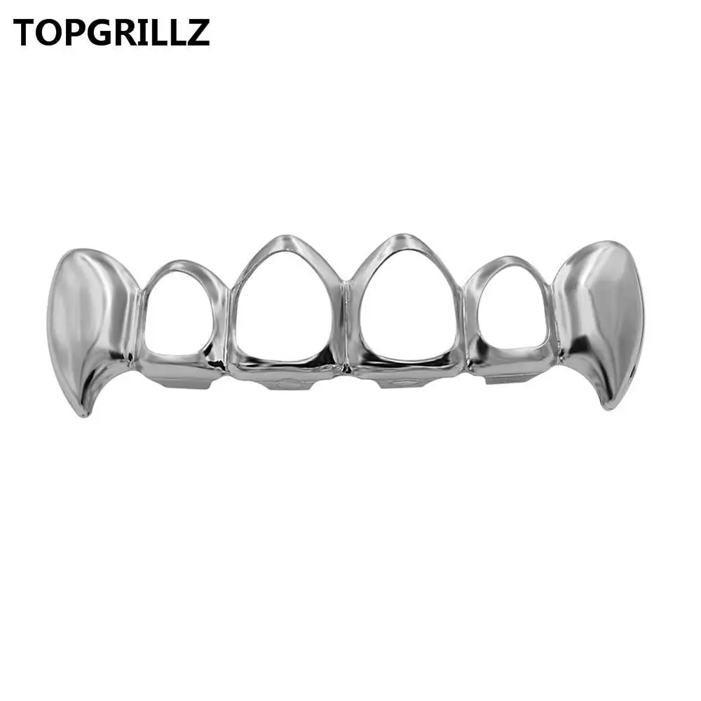 TOPGRILLZ позолоченные хип-хоп ЗУБЫ гриль Верхняя и нижняя решетка хип-хоп Bling полые Зубы вампира для Хэллоуина - Окраска металла: silver top