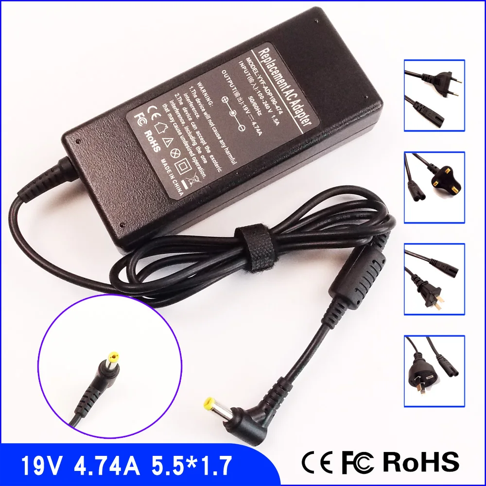 

19V 4.74A Laptop Ac Adapter Charger/Power Supply + Cord For Acer TravelMate 3250 3252 3280 4200 4210 4220 4230 4233 4260 6465