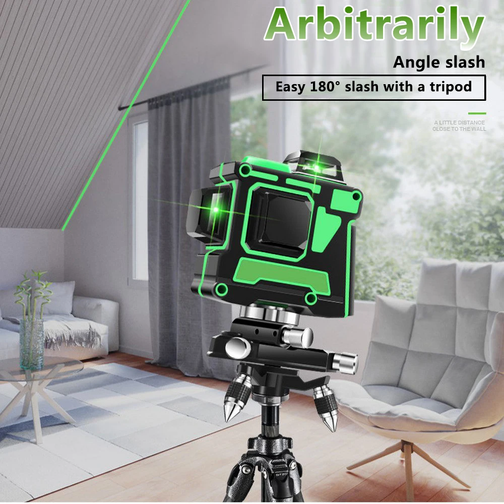 3D 12 линий зеленый лазерный уровень с настенным кронштейном 360 регулируемое основание лазерный луч линия Горизонтальный Вертикальный крест супер мощный