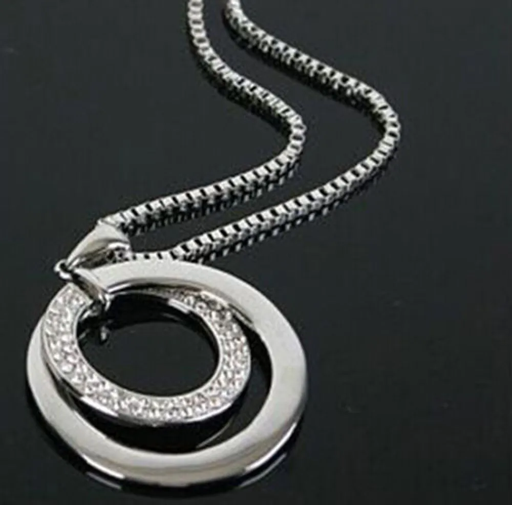 Женская Длинная цепочка с кристаллами ожерелье посеребренным кулоном на свитер