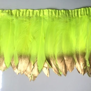 bright yellow 4 ярда/партия, разноцветные, натуральные гусиные перья, бахрома, золотые наконечники, гусиные перья, отделка с атласной лентой, лента для юбки - Цвет: bright yellow