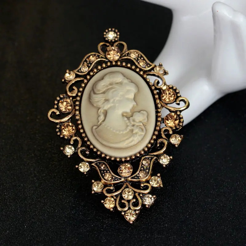 Готическая Античная Золотая Винтажная брошь Заколки для женщин Королева Камея