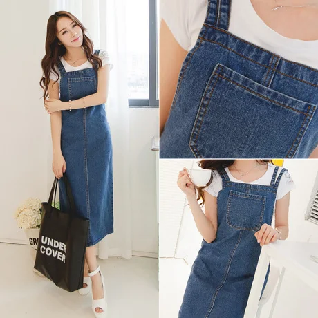 Длинное платье из джинсовой ткани Для женщин 2018 Лето корейский стиль