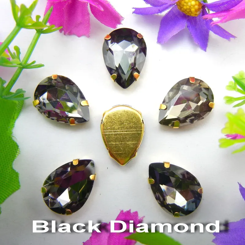 A14 Black diamond Красочные стеклянные хрустальные золотые коготки 7 размеров цвета микс каплевидные капли воды капли пришивные стразы для одежды diy отделка - Цвет: A14 Black diamond