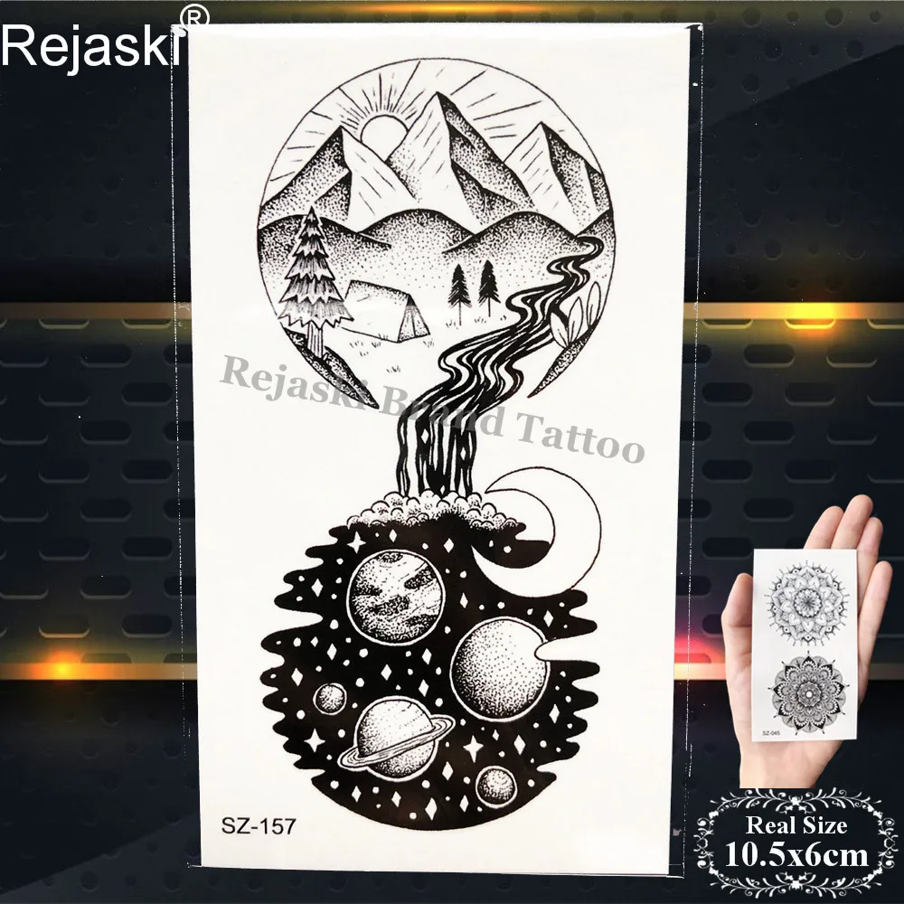 PSZ157 Rejaski черные временные тату наклейки для женщин Айсберг рука геометрические водостойкие татуировки мужские горные поддельные татуировки 3D Летний стиль - Цвет: PSZ157