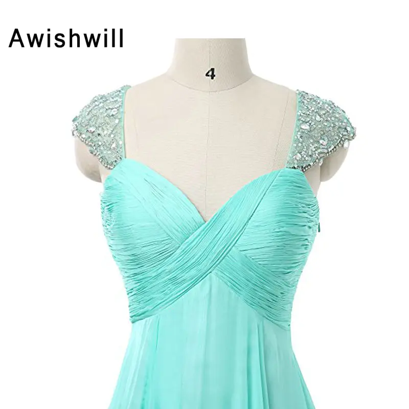 

Customized Vestido de Festa Longo Cap Sleeve Beadings Chiffon See Through Back Long Dress Elegant Evening Gowns For Formal Party