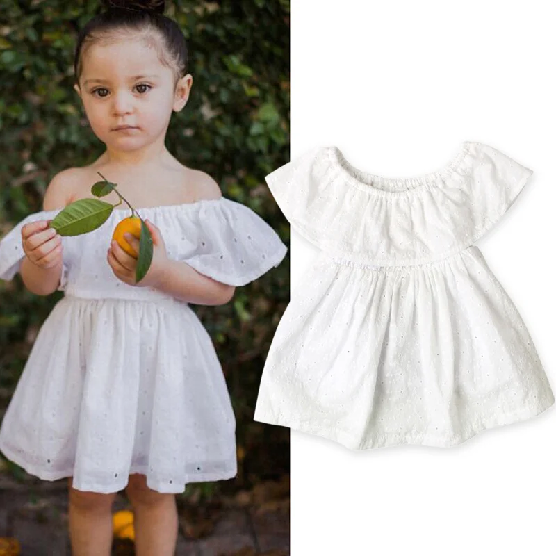 Kid Summer Dresses For Girls Dress Shoulderless White Cotton Cute Baby Party Wedding Flower Girl 1-5 Years | Детская одежда и