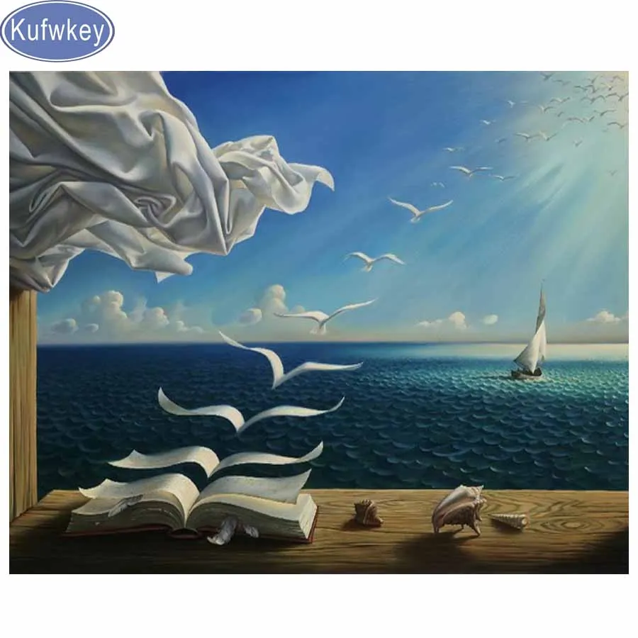Kufwkey Бриллиантовая вышивка Фэнтези Арт рисунком природы солнечного света книги
