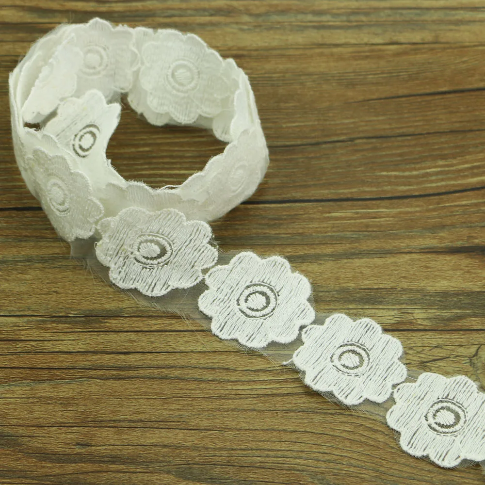 1 ярдов белая кружевная вышивка Кружевной декор материал сделай сам|embroidery lace|lace