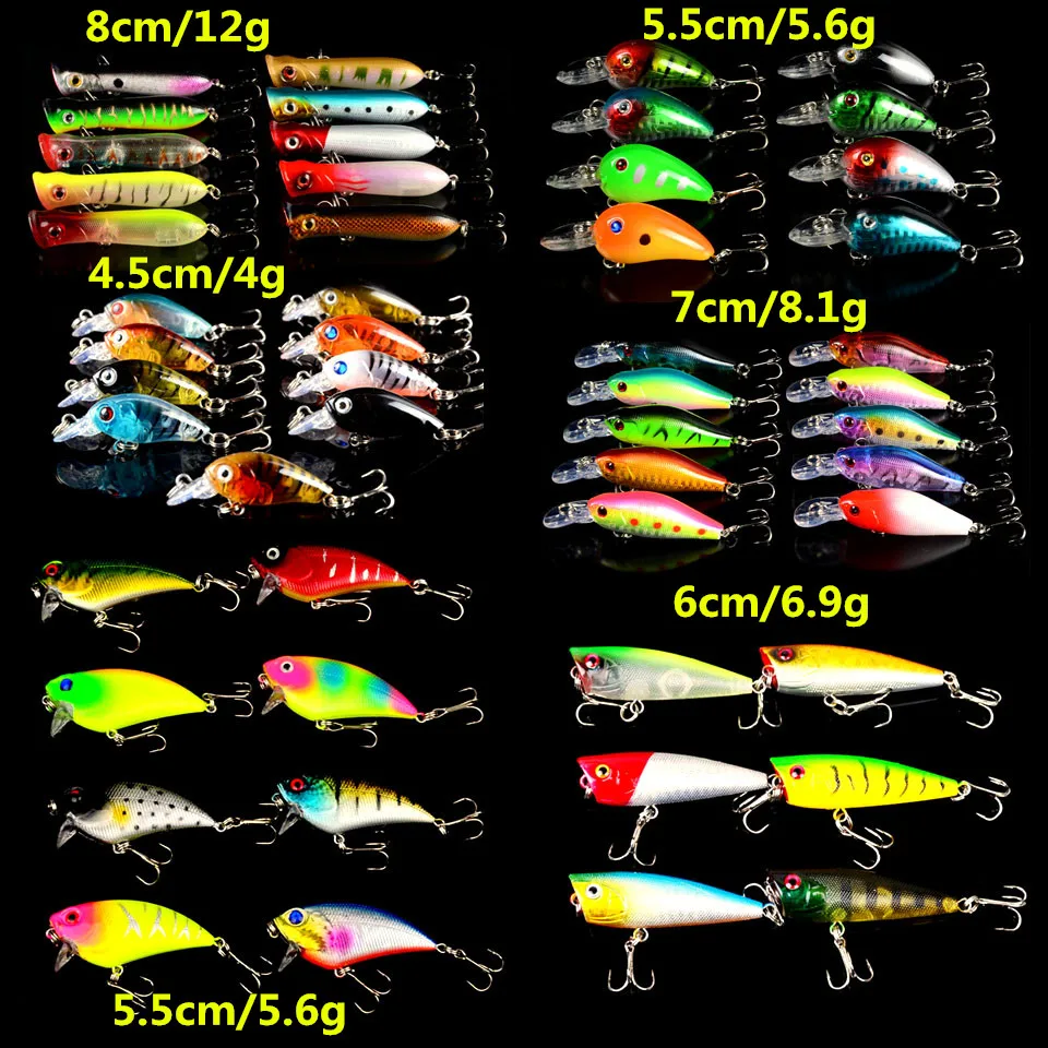 

New 51pcs/lot Fishing Lures Mixed 6 Different Style Model Lure Artificial Make Quality Professional Bass Wobblers Fishing Tackle