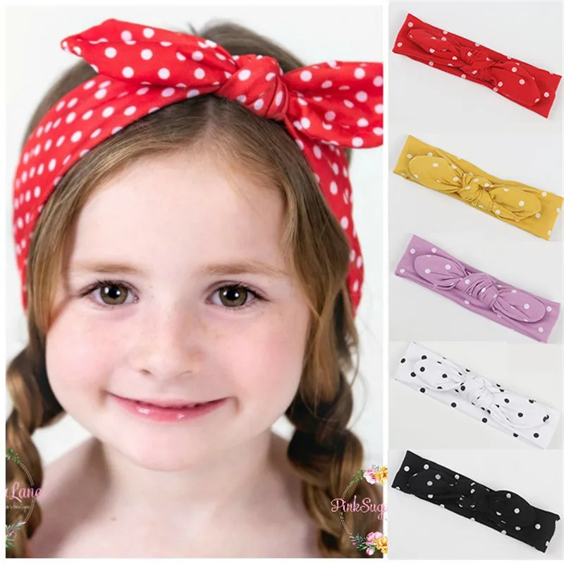 

Girls Dot Elastic Headband Heart Print Hair Band For Kids Spring 2018 Soft Bow Headbands Birthday Gift Party Hair Accessories