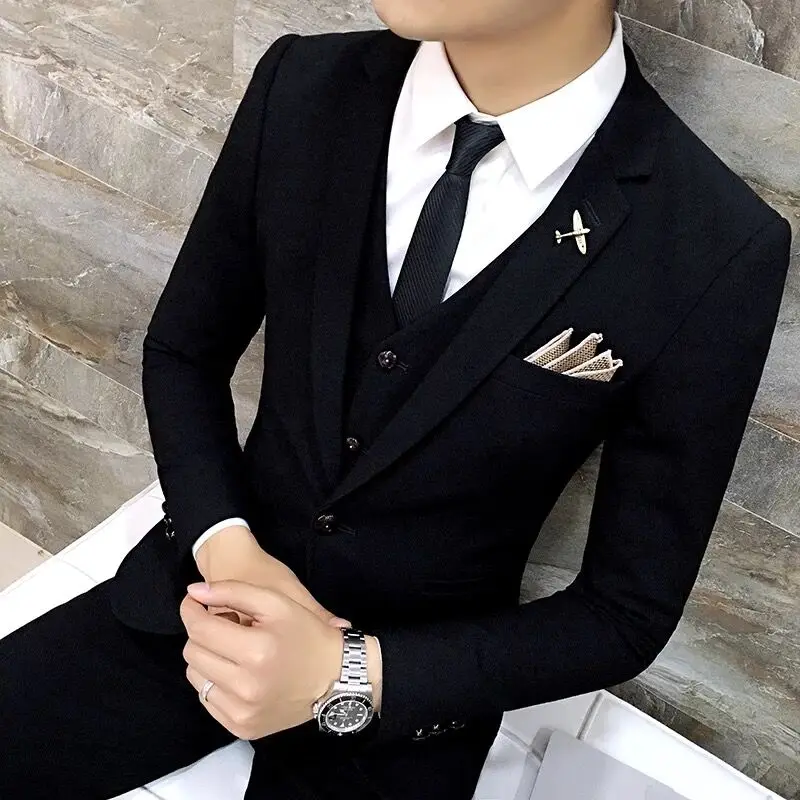Смокинг мужской из 3 предметов деловые костюмы свадебные черное золото|mens suits
