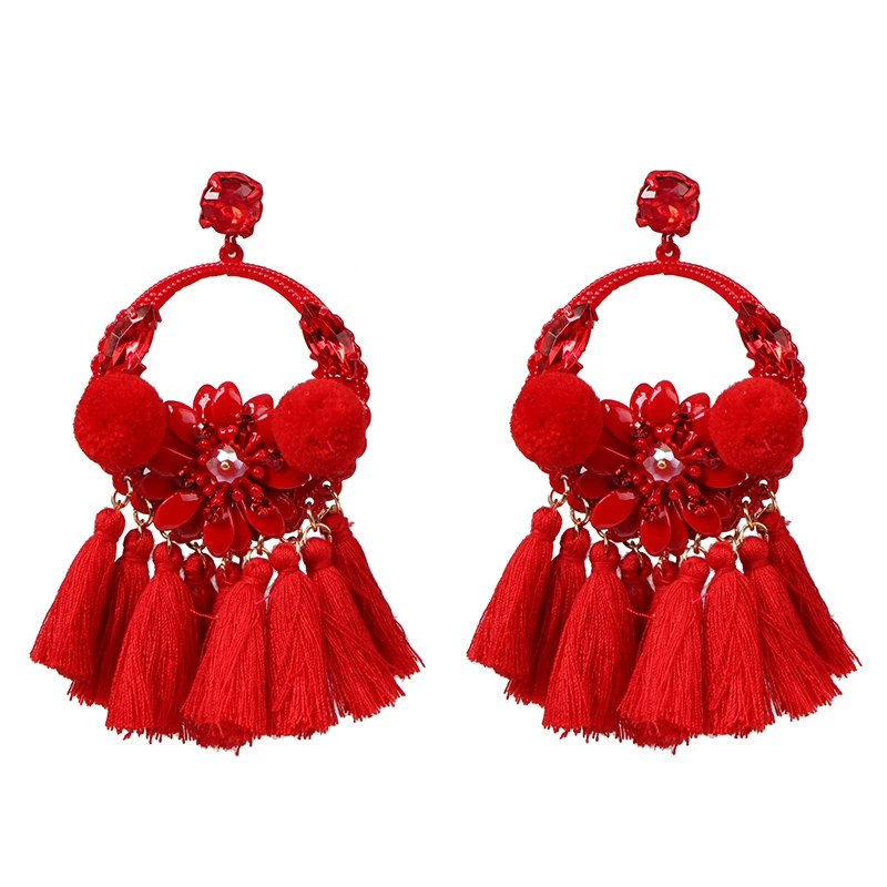 AOTEMAN Women Brand Bohemia Flower dangle earrings Trendy wedding Jewelry Ethnic Big Long Tassel Earrings for women oorbellen - Окраска металла: 52185-RD