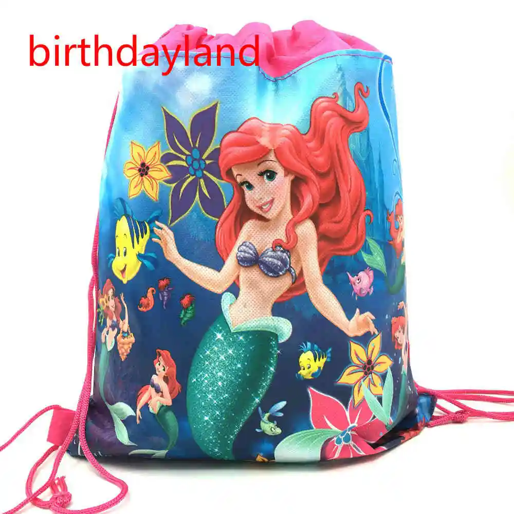 A 1 шт. 34*27 см маленькая русалочка тема нетканые сумки ткани drawstring Рюкзак Дети День рождения подарок сумки - Цвет: A