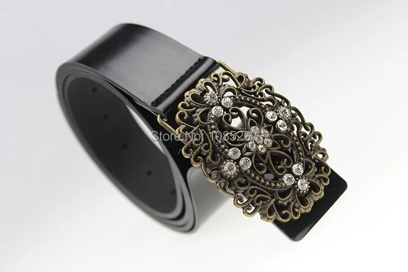 Женский широкий ремень со стразами кожаный в стиле ретро с жемчужинами пояс из