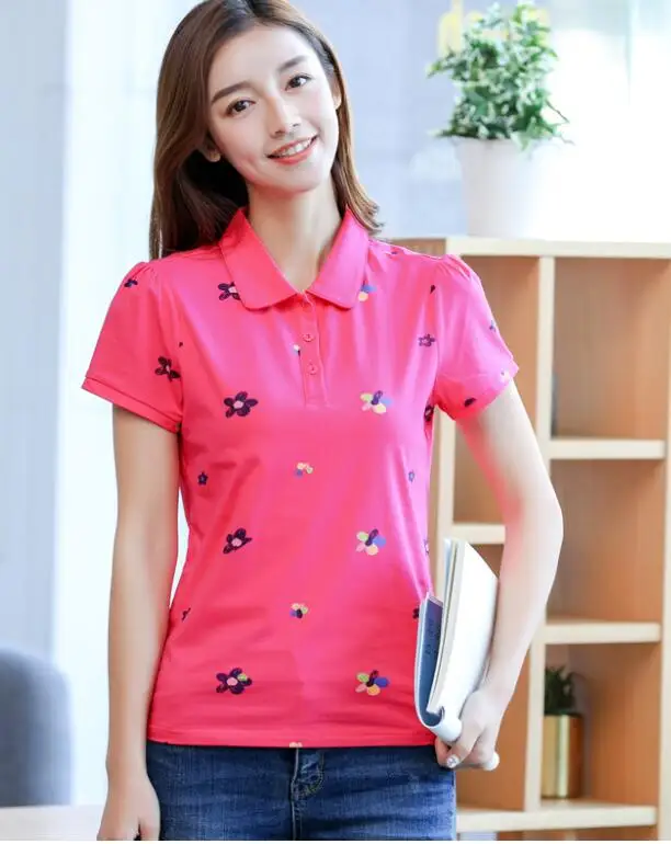 rose pink Baharcelin 3XL 4XL Топы-поло больших размеров для женщин и девочек, воротник-поло с отложным воротником, короткий рукав, принт, женский спортивный топ, одежда - Цвет: rose pink