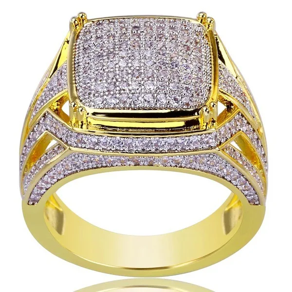 High Quality Vintage Mens Signet Rings Full With Stone CZ Crystal Gold Ring Men Jewelry Wedding Band Engagement Fashion | Украшения и