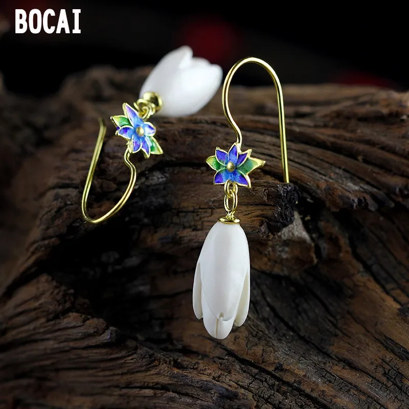

925 sterling silver jewelry fashion boutique burn blue ladies magnolia flower earrings new products