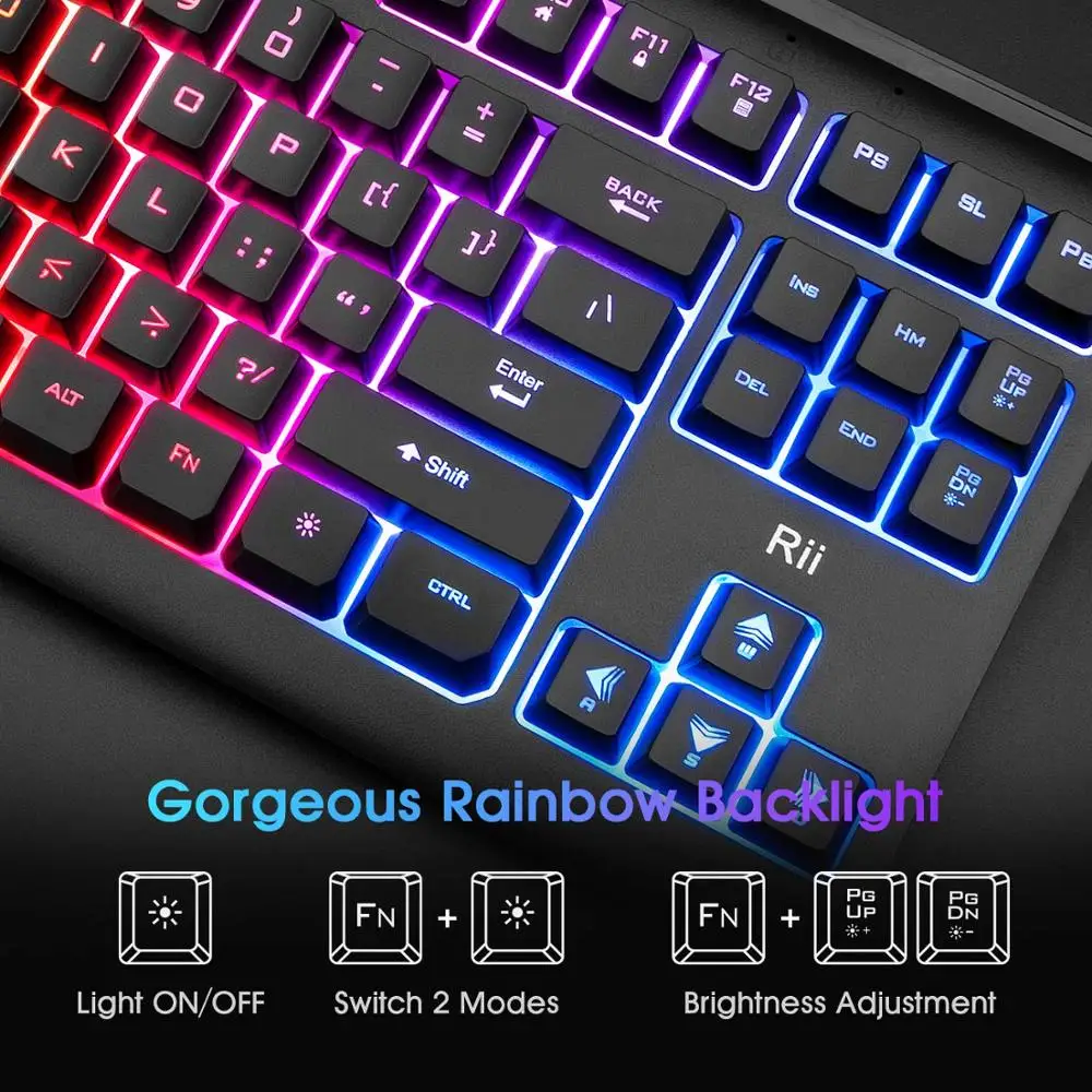 Игровая клавиатура Rii RGB RK104 с подсветкой компактная компьютерная 87 клавишами для