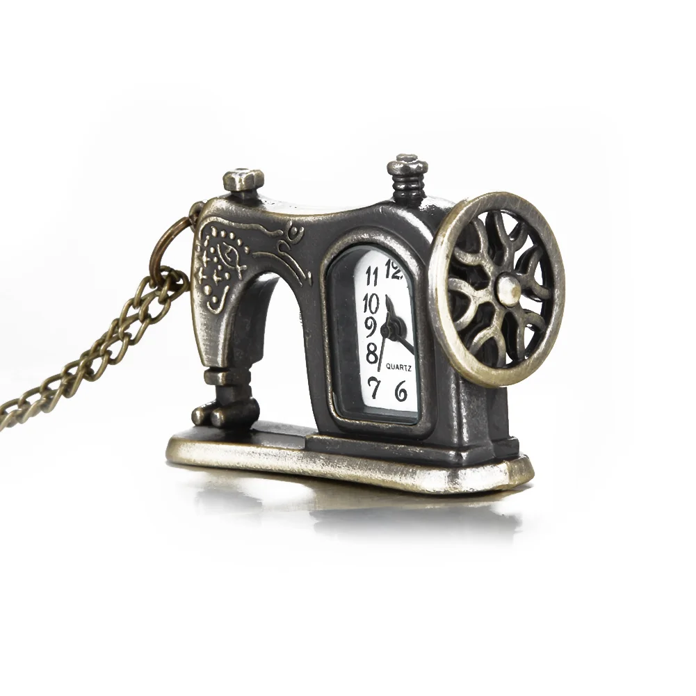

Retro Antique Bronze Alloy Sewing Machine Design Pocket Watch With Necklace Chain Best Gift 88 LXH