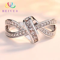 beiver white gold geometric shape rings for women fashion aaa zircon ring engagement jewelry 2019 new arrivals r788